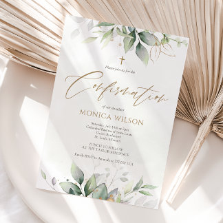 Greenery Watercolor Confirmation Invitation Card