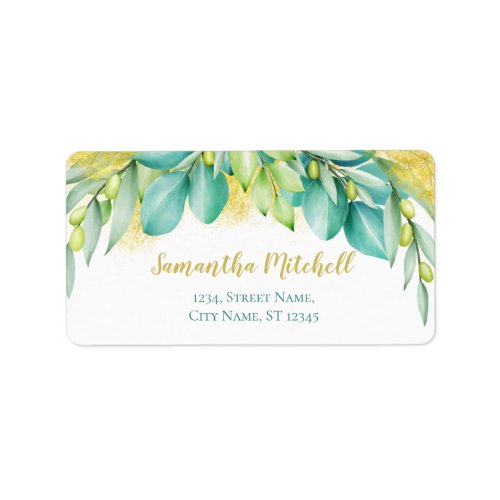 Greenery Watercolor Eucalyptus Leaves Olive Label