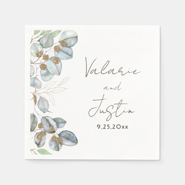 Greenery Watercolor Eucalyptus Wedding Napkins (Front)