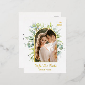 Greenery watercolor eucalyptus with photo foil f foil invitation postcard