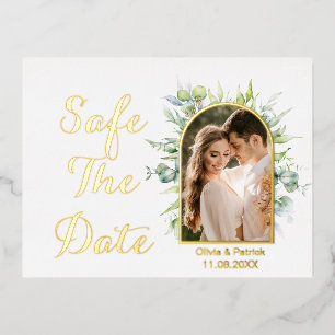 Greenery watercolor eucalyptus with photo  foil  invitation postcard