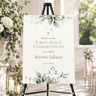 Greenery Watercolor First Communion Welcome Sign
