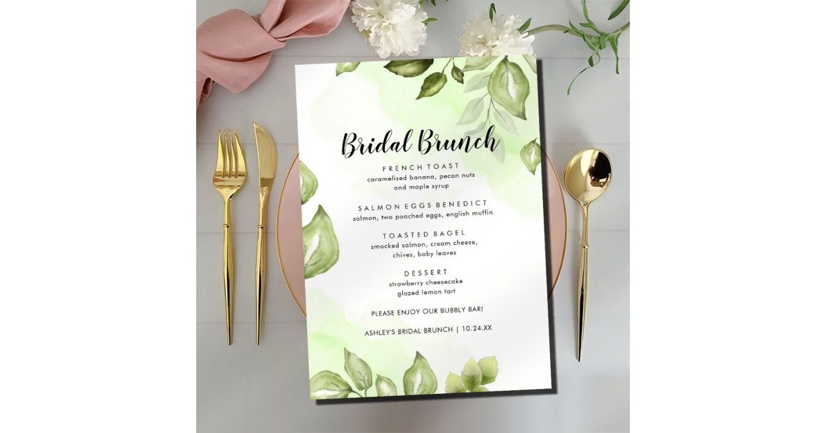 greenery-watercolor-floral-bridal-brunch-menu-zazzle