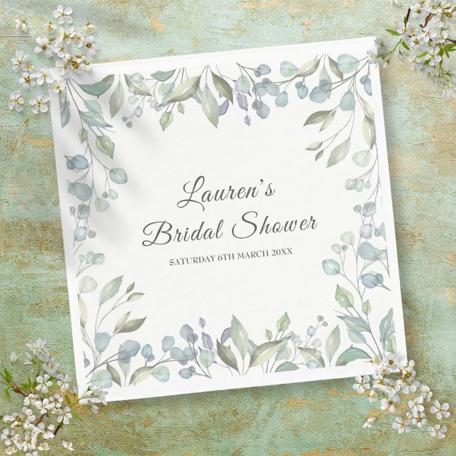 Greenery Watercolor Floral Bridal Shower Napkins (Greenery Watercolor Floral Bridal Shower Napkins)
