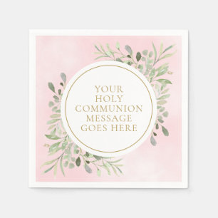 Greenery Watercolor Floral Pink Holy Communion Napkins