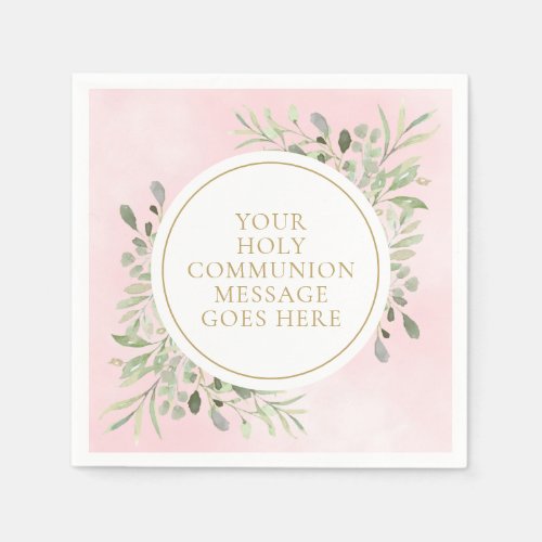 Greenery Watercolor Floral Pink Holy Communion Napkins