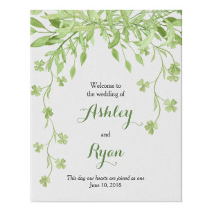 Greenery Watercolor Floral Wedding Welcome Faux Canvas Print