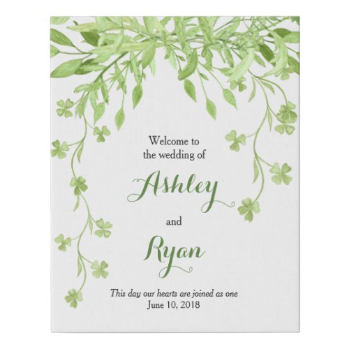 Greenery Watercolor Floral Wedding Welcome Faux Canvas Print