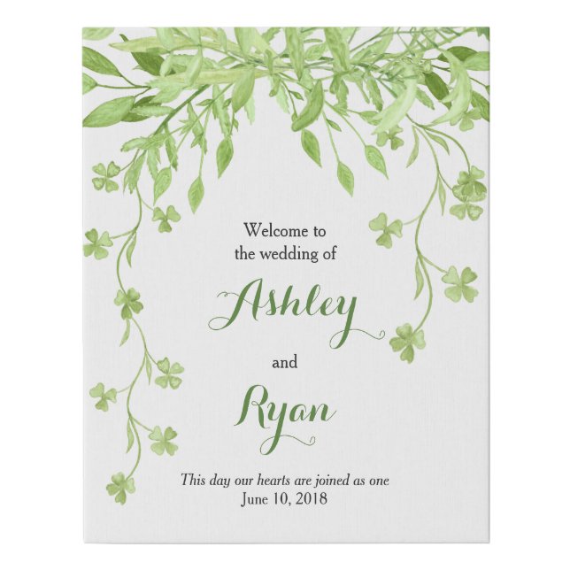 Greenery Watercolor Floral Wedding Welcome Faux Canvas Print (Front)
