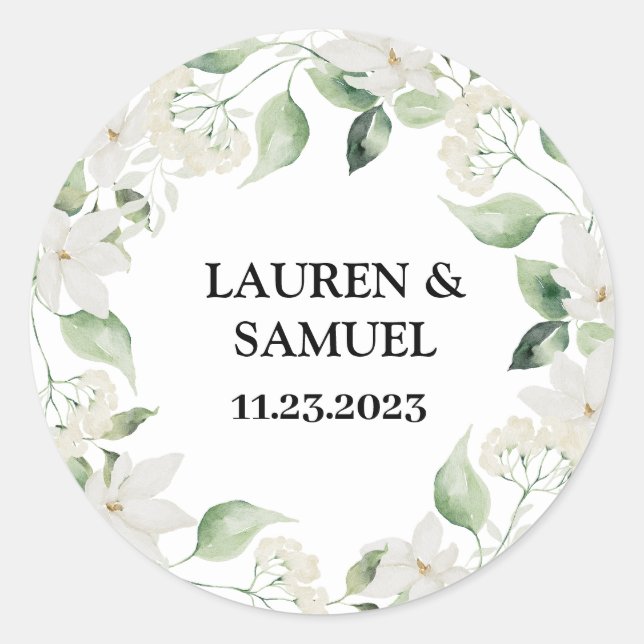 Greenery Watercolor Floral Wreath Wedding Sticker (Front)