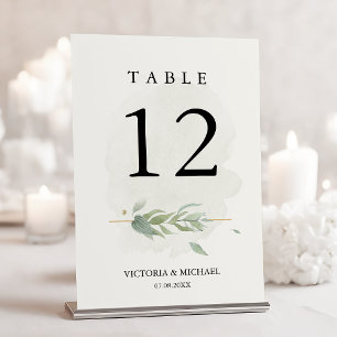 Greenery Watercolor Foliage Modern Elegant Modern Table Number