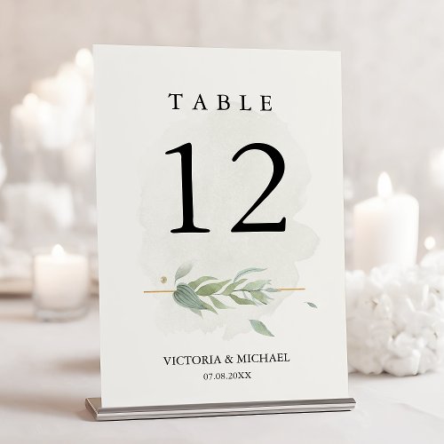 Greenery Watercolor Foliage Modern Elegant Modern Table Number