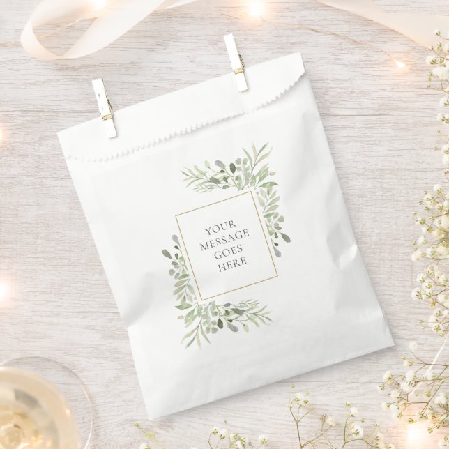 Greenery Watercolor Foliage Personalized Favor Bag (Clipped)