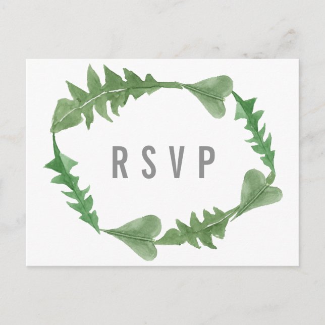 Greenery Watercolor Foliage RSVP Postcard (Front)