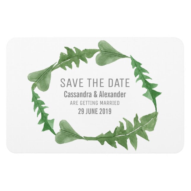 Greenery Watercolor Foliage Save the Date Magnet (Horizontal)