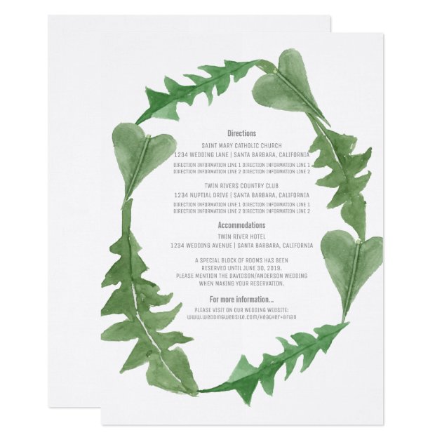 Greenery Watercolor Foliage Wedding Info Invitation