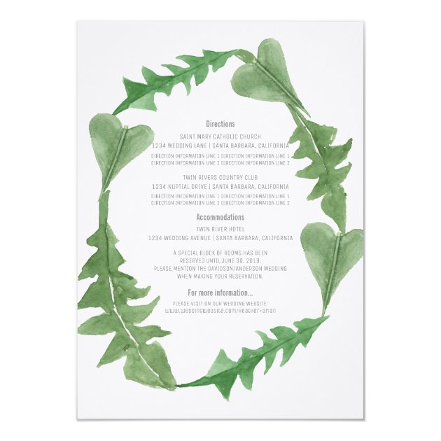 Greenery Watercolor Foliage Wedding Info Invitation