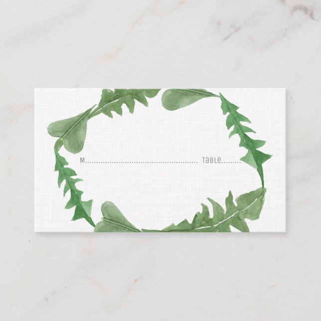 Greenery Watercolor Foliage Wedding Place Cards (Front)