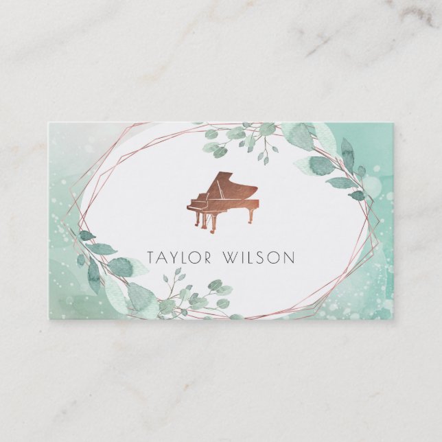 greenery watercolor frame pianist business card (Front)