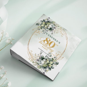 Greenery Watercolor Gold 80th Birthday Memory 3 Ring Binder