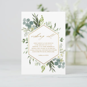 Greenery Watercolor Gold Wedding Wishing Well Enclosure Card