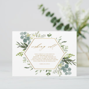 Greenery Watercolor Gold Wedding Wishing Well Enclosure Card