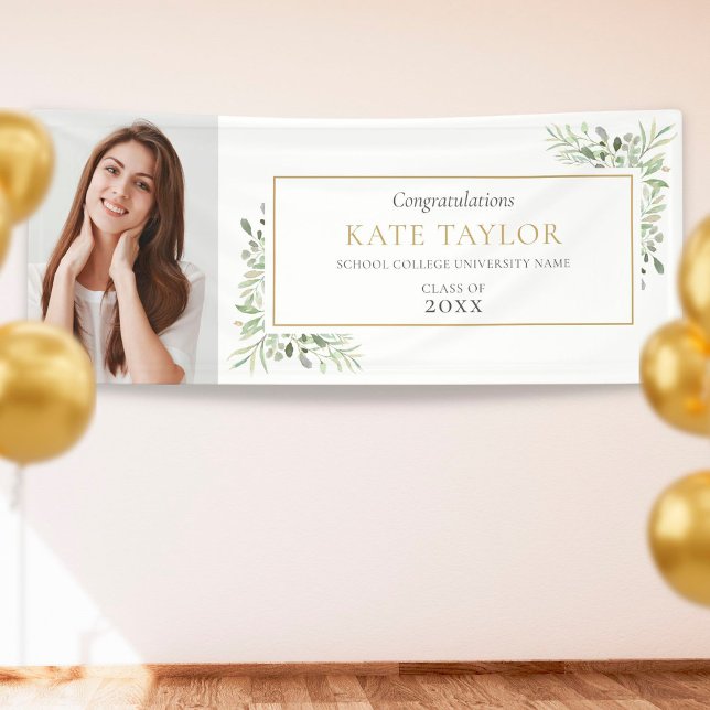 Greenery Watercolor Graduation Photo Congrats Banner (Creator Uploaded)