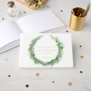 Greenery watercolor grass wedding sage green foil guest book