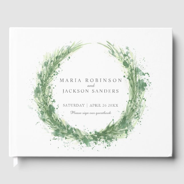 Greenery watercolor grass wedding sage green guest book (Front)