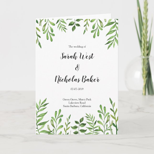 Greenery Watercolor Green Leaves Botanical Program (Front)