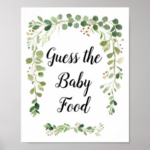 Greenery Watercolor Guess the Baby Food Poster