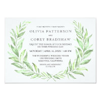 Greenery Watercolor Laurel Wreath Wedding Card