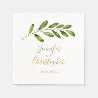 Greenery Watercolor Leaf Modern Wedding Napkin