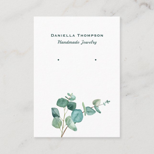 Greenery Watercolor Leaves Jewelry Earring Display Business Card (Front)