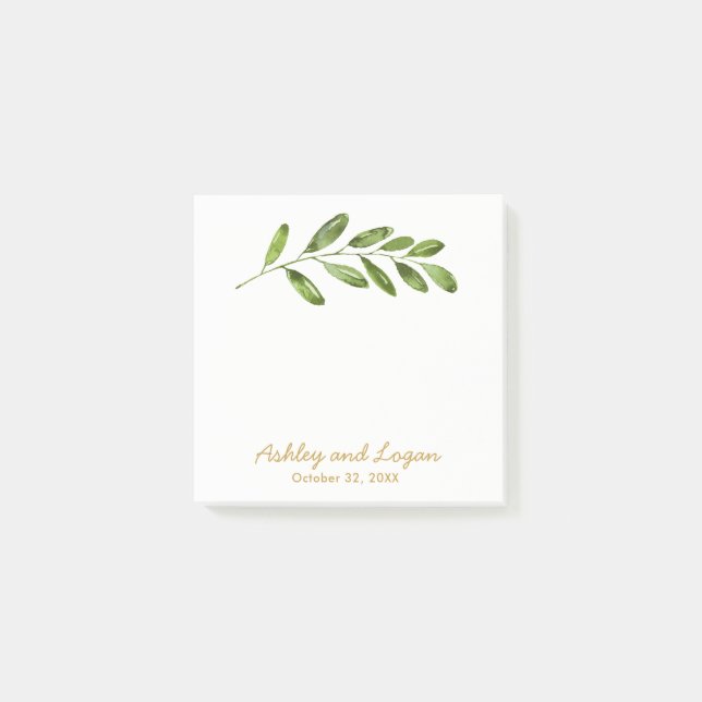 Greenery Watercolor Leaves Wedding Notes (Front)