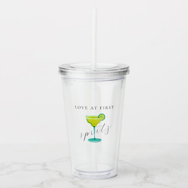 Greenery Watercolor Margarita Lime Acrylic Tumbler (Front)