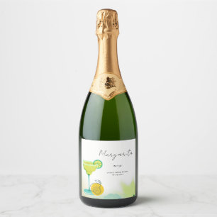 Greenery Watercolor Margarita Lime Bridal Shower Sparkling Wine Label