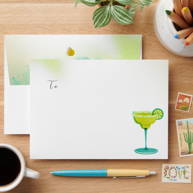 Greenery Watercolor Margarita Lime Wedding Envelope (Desk)