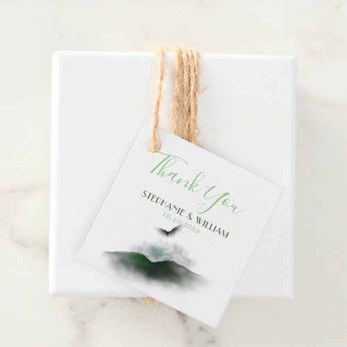 Greenery Watercolor Mountains Wedding Favor Tags
