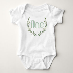 Greenery Watercolor One Year Old 1st Birthday Baby Bodysuit