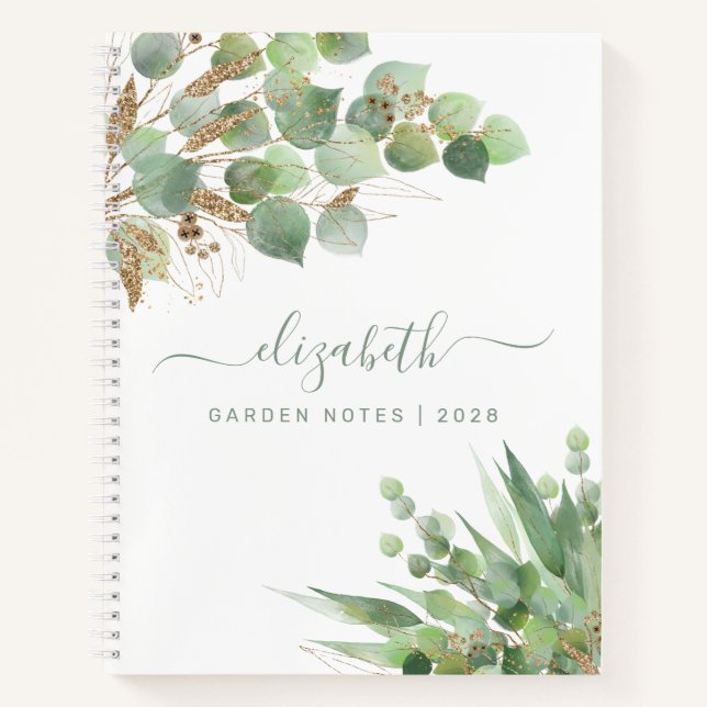Greenery Watercolor Personalized Monogram Notebook (Front)
