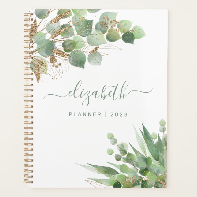 Greenery Watercolor Personalized Monogrammed Planner (Front)