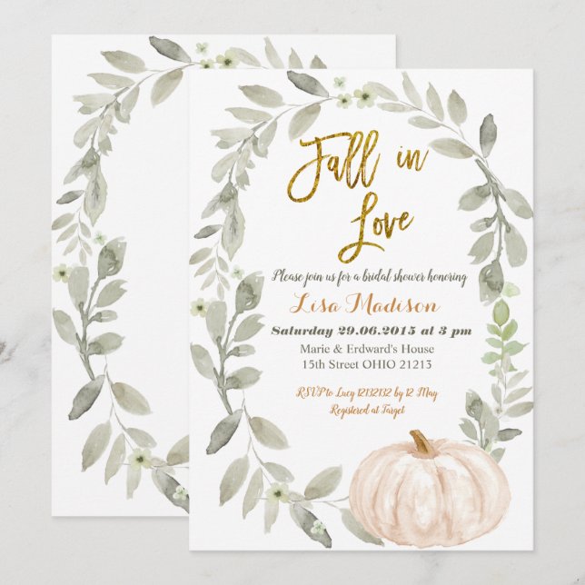 Greenery Watercolor Pumpkin Bridal Shower  Invitation (Front/Back)