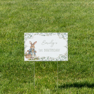 Greenery Watercolor Rabbit Girl First Birthday Sign