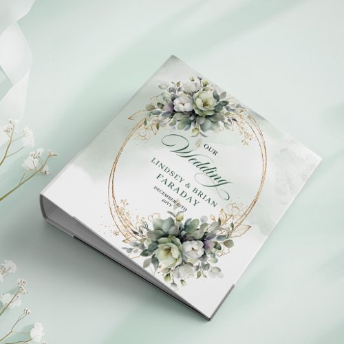 Greenery Watercolor Sage Green Wedding Memory Albu 3 Ring Binder