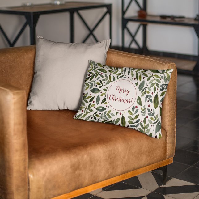 Greenery watercolor seasonal branches and berries accent pillow (Creator Uploaded)
