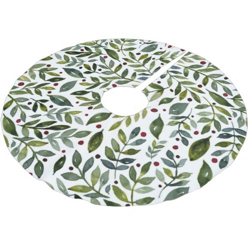 Greenery watercolor seasonal branches and berries brushed polyester tree skirt