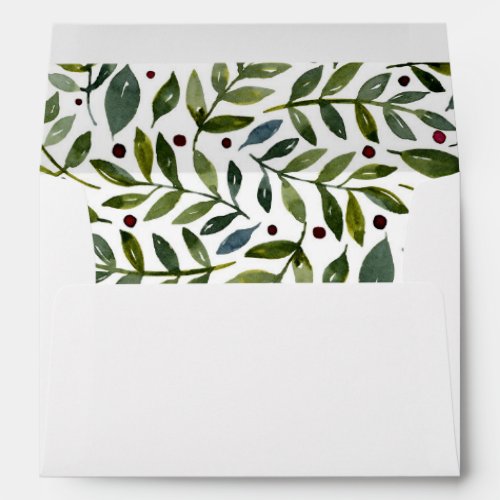 Greenery watercolor seasonal branches and berries  envelope