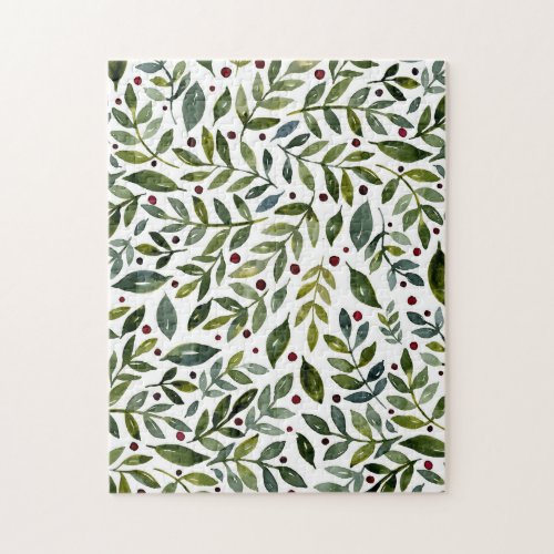 Greenery watercolor seasonal branches and berries jigsaw puzzle