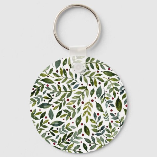 Greenery watercolor seasonal branches and berries keychain